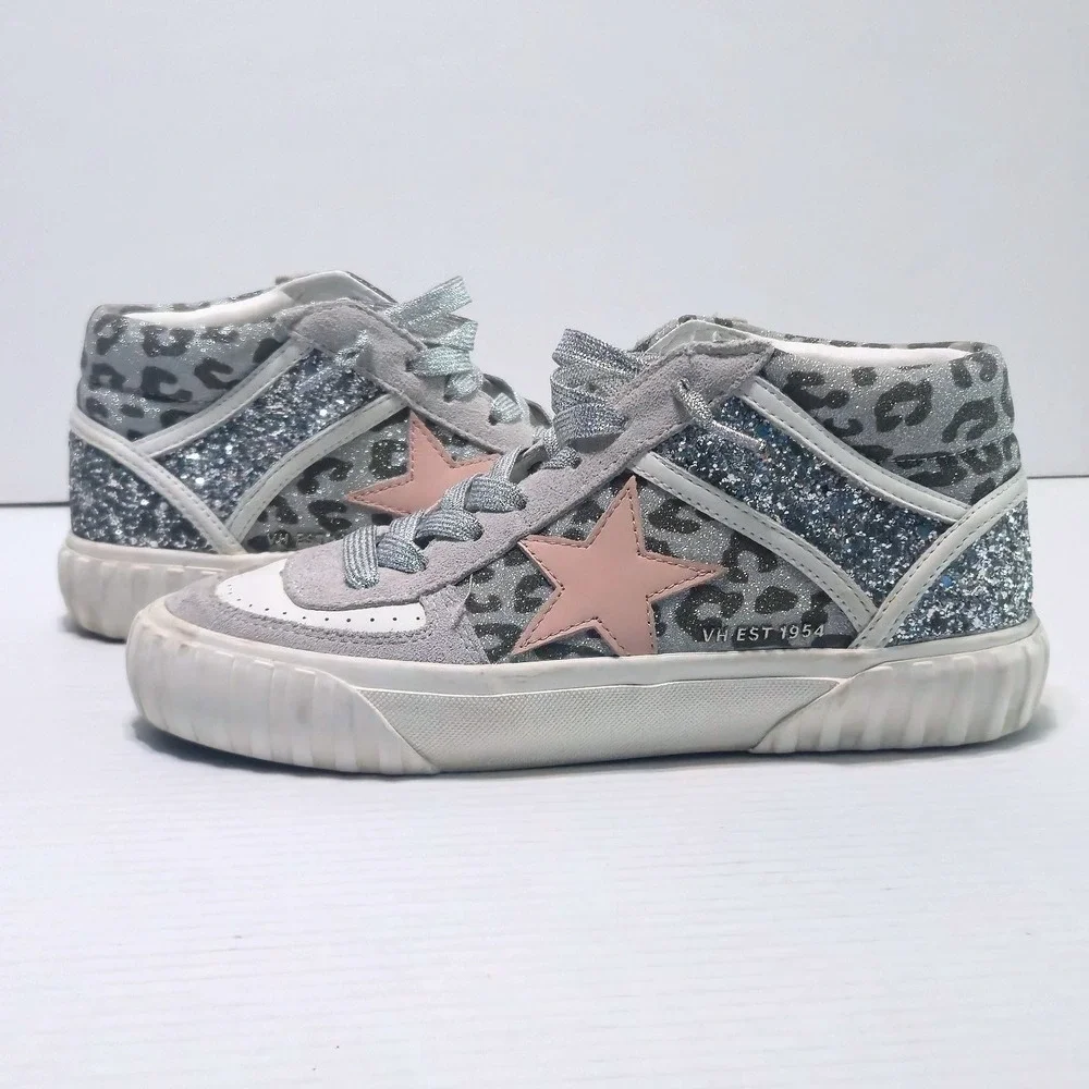 Vintage Havana Always High Top Silver Glitter‎ Cheetah Leopard Pink Star Size 7